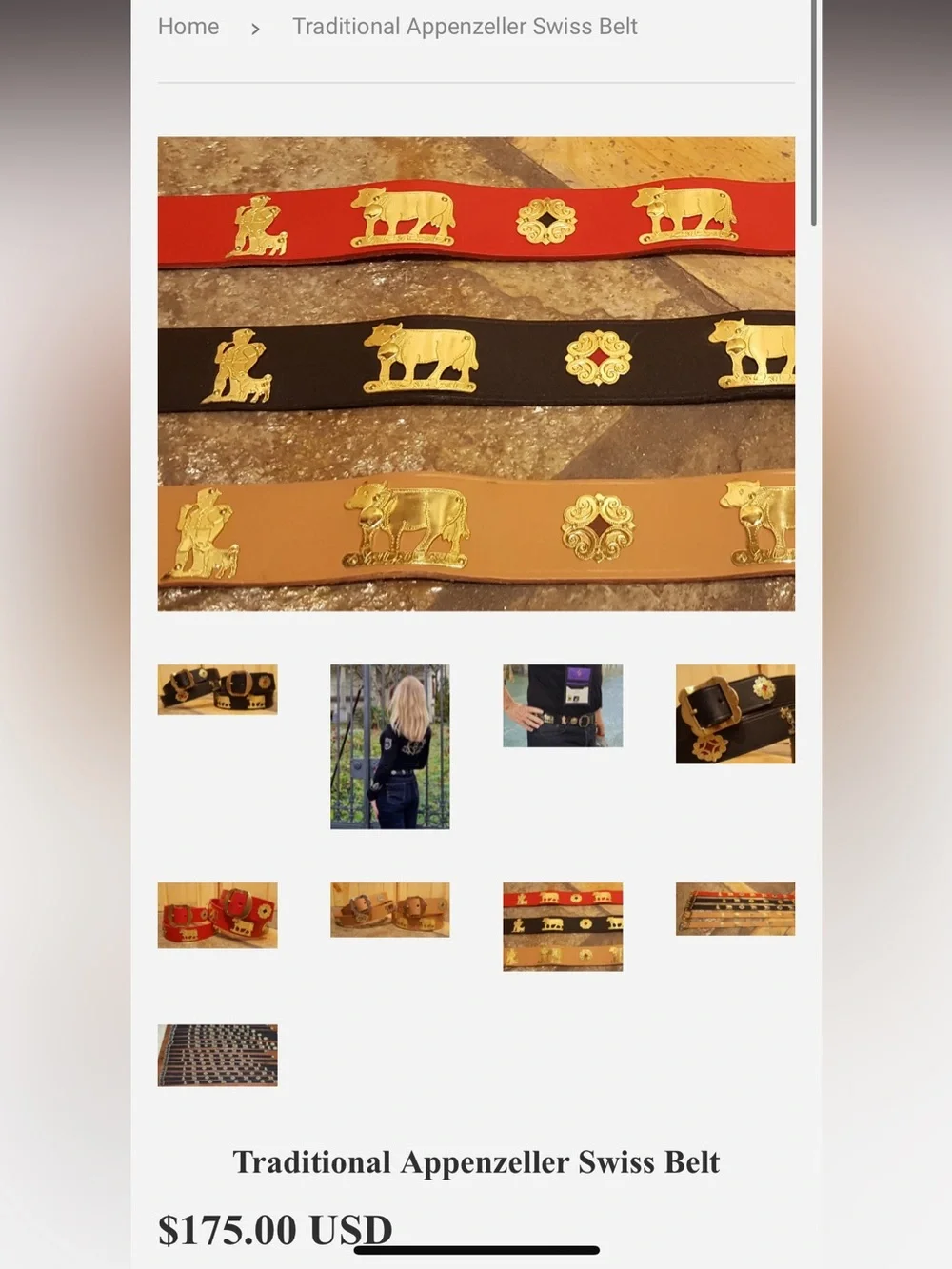 Black Swiss Appenzeller Belt with Gold Cow Motifs by Alpen Schatz